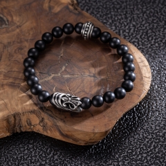 Bracelet URBAN ROCKS avec agate noire mate 8 mm et acier inoxydable