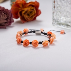 Bracelet rose ROSE SHAMBHALA (réglable avec fermoir en acier inoxydable) avec roses roses