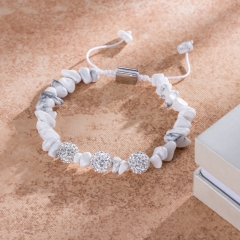 Bracelet SHAMBHALA Glamour (réglable avec fermoir en acier inoxydable) avec cristaux blancs