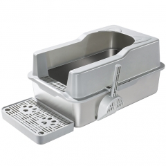 RAIKOU Semi-Closed Stainless Steel Cat Litter Box Large, Hygienic Leak-Proof 60 × 40 × 30 cm Pet with Plastic Scoop