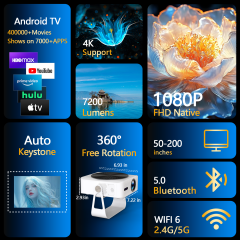 PR-101 Full HD 4K Beamer mit Android 11 – Tragbarer LED Projektor 360 ANSI Lumen, Autofokus, Screen-Mirroring für iOS/Windows/PS5/Xbox, Heimkino bis 150 Zoll