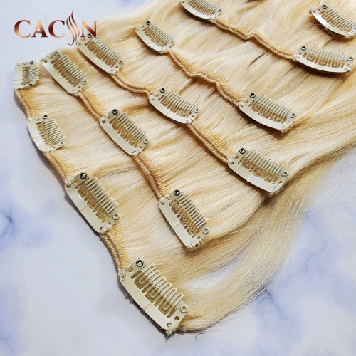 Double drawn wholesale Clip in hair extensions Raw 613 Blonde Hair Natural Straight Unprocessed Hair