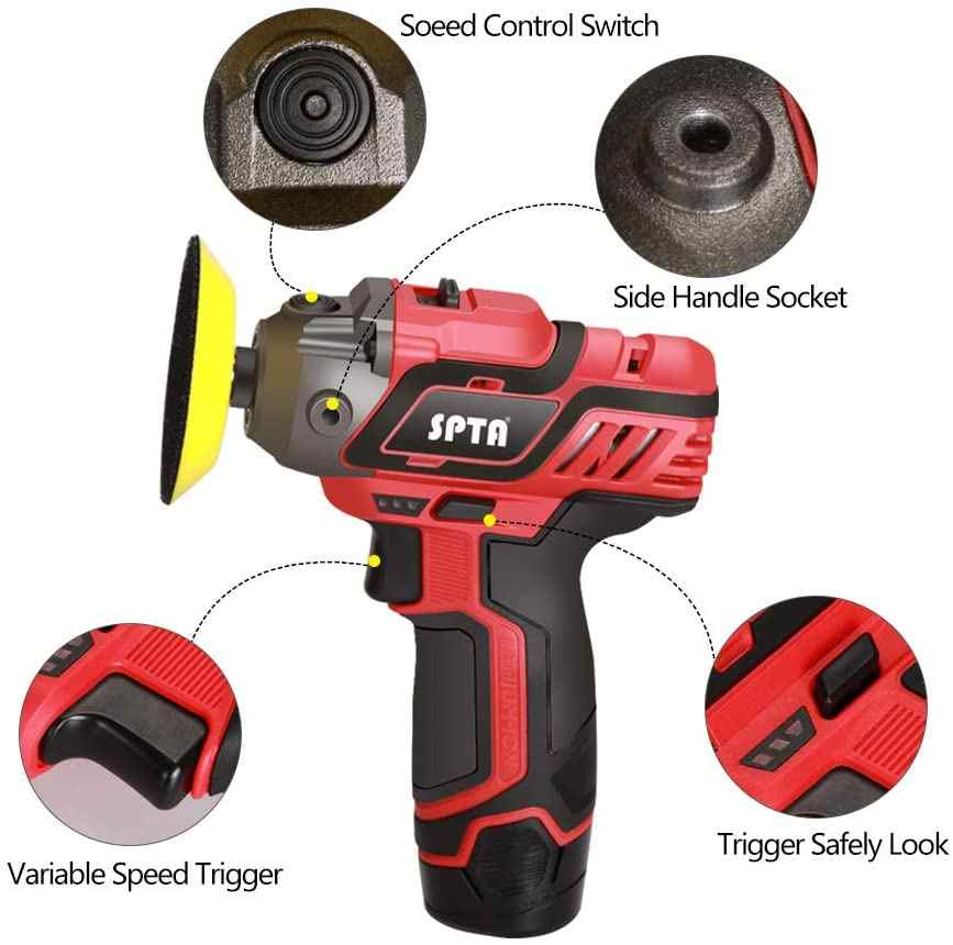 SPTA 12V Cordless Car Polisher Tool Set Cordless Drill Drive Variable