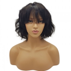 Fashionable Short Bob Wig With Bang Wavy Lace Front Human Hair Cut Bob Wig