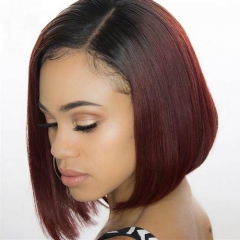 Ombre Bob Wig 1b/99j Straight Lace Front Wig Human Hair Cut Bob Wig Pre Plucked With Baby Hair Women's Wig