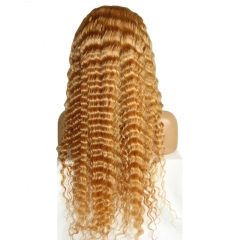 Honey Blonde Deep Wave Full Lace Wig #27 Color Human Hair Wigs With Baby Hair
