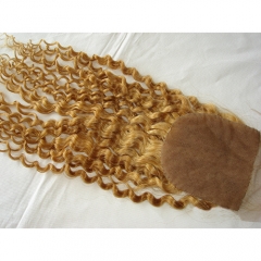 Honey Blonde Silk Base Closure #27 Kinky Curly Silk Lace Closure