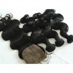 Body Wave Hair Bundles With Silk Closure Virgin Human Hair With Closure 4PCS Lot (3pcs hair bundles with 4*4 silk closure)