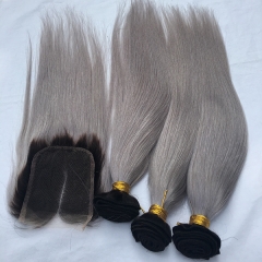 1b/Grey Straight Hair Bunles With Clousre Virgin Hair Ombre Lace Closure With Hair Bundles 4PCS Lot Grey Hair