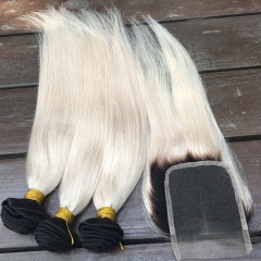 1b/60 Blonde Hair Bundles With Lace Closure Virgin Human Ombre Blonde Hair Bundles With Dark Root Lace Closure 4pcs Lot