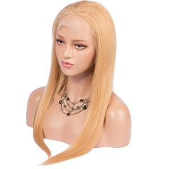 Honey Blonde Pre Plucked Virgin Human Hair Full Lace Wig Straight #27 Blonde Hair Wig Natural Hairline