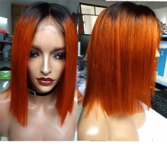 Straight Orange Bob Wig Virgin Human Hair Ombre Lace Front Wig With Baby Hair 10-18 Inch