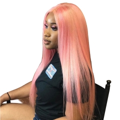 Straight Pink Lace Front Wig Virgin Human Hair  Wig Pre Plucked With Baby Hair