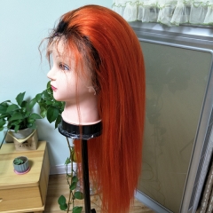1b/Orange Straight Lace Front Wig Virgin Human Hair Ombre Orange Hair Wigs Pre Plucked