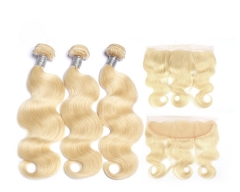 4 Pcs/Lot 613 Blonde Bundles With Frontal Brazilian Body Wave With Frontal Blonde Human Hair Lace Frontal Closure With Bundle