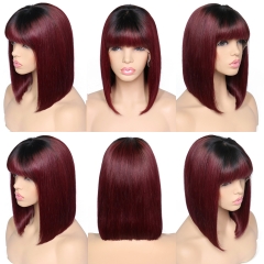 Lace Front Human Hair Wigs With Bangs Virgin Hair Wigs For Black Women Ombre Straight Short Bob Wigs
