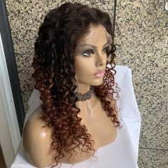 2/33 Ombre Full Lace Wig Deep Curly Human Hair Two Tone Human Hair Wig Pre Plucked Lace Wigs