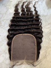 Transaprent Lace 7x7 Lace Closur Deep Wave human Hair Closure Pre Plucked Natural Hairline Closures