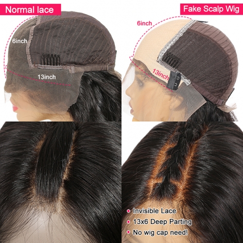 Fake Scalp Cap 13*6 Lace Front Human Hair Wig 150% Density Deep Part Brazilian Hair Wigs With Baby Hair