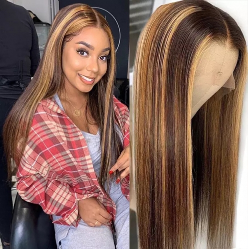 Highlight Lace Front Wig With Baby Hair #4/27 Straight Hair Wig Human Hair Lace Wigs