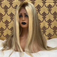 Highlight Ombre Blonde Lace Wig Brazilian Straight Human Hair Wigs Highlight Color Hair Wig #613 Blonde Lace wig