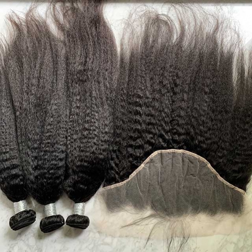 Kinky Straight Hair Bundles With Lace Frontal Human Hair Bundles With Hair Frontal 4Pcs Lot 3pcs Hair Bundles With13x6 Frontal