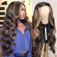 Highlight Lace Wig Virgin Hair Loose Curly  Lace Front Wig With Baby Hair Highlight Human Hair Wigs