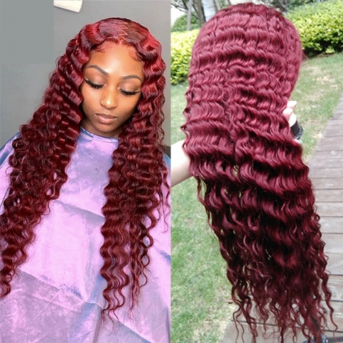 Red Deep Wave Lace Front Wig Pure Human Hair Lace Wigs With Baby Hair Deep Wave Hair Wigs