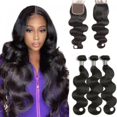 4pcs/Lot Human Hair Weave 3 Bundles With Lace Closure Free Part Body Wave Human Hair Bundles With Closure