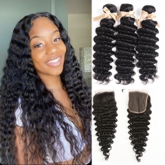 3Pcs Deep Wave Hair Bundles With Lace Closure 6x6 Brazilian Deep Wave Hair With Lace Closure 4pcs/Lot