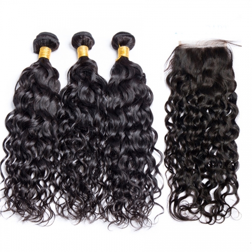 Water Wave Hair Bundle With HD Closure Barzilian Human Hair Water Wave Hair With Closure Curly Hair Bundles With Closure 4pcs/Lot