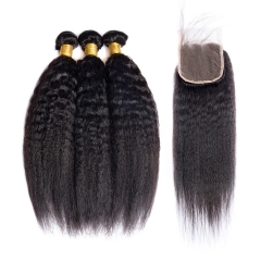 HD Lace Closure With Kinky Straight Hair Bunldes Human Hair Bundles With Closures Kinky Striaght HD Lace Hair Closure
