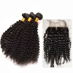 HD Lace Closure With Kinky Curly Hair Bunldes Human Hair Bundles With Closures Kinky Curly HD Lace Hair Closure 4pcs/Lot