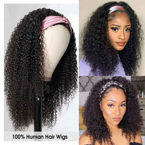 Headband Wig Human Hair Kinky Curly Glueless Full Machine Made Brazilian Remy Human Hair Wigs For Black Women Hairstyles