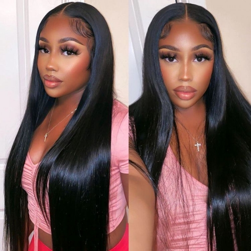 Silk Straight 13x6 Lace Front Wig Pre Plucked Deep Part Peruvian Hair Lace Wig For Black Women