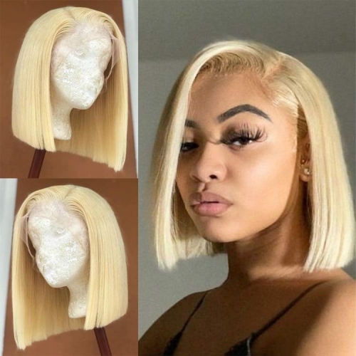 150% Cut Bob Wig Blonde Striahgt 13x4 Lace Front Wig Pre Plucked BLonde Lace Wig With Baby Hair