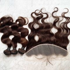 Dark Brown Body Wave Hair Bundles With Lace Frontal #4 Wavy Human Hair Lace Frontal 13x4 With Hair Bundles 4PCS/Lot