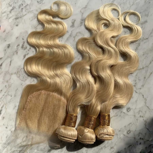 5X5 Blonde HD Lace Closure With Human Hair Bundles Body Wave Hair With HD Lace Closure 4pcs/Lot  #613 Hair With Closure