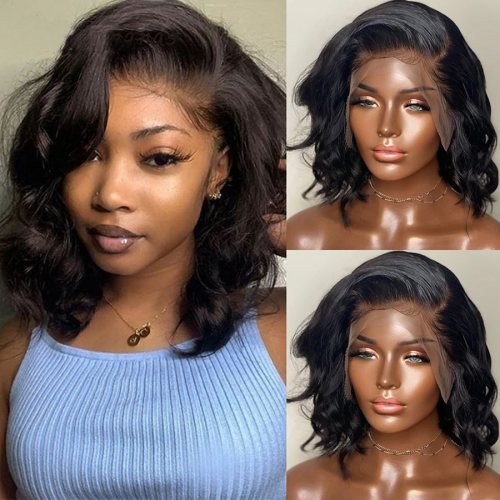 Cut Bob Wig Short Wavy Wig Pre Plucked 13x4 Lace Wig With Baby Hair Brazilian Human Hair Lace Front  Bob Wig