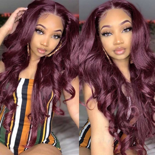 #99J Lace Front Wig For Women Burgundy Pure Human Hair Lace Wigs With Baby Hair Straight 13x4 Lace Front Wig Transparent Lace wig