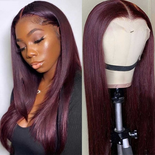 #99J Lace Front Wig For Women Burgundy Pure Human Hair Lace Wigs With Baby Hair Straight 13x4 Lace Front Wig Transparent Lace wig