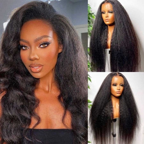 Kinky Straight 5x5 HD Lace Closure Wig Kinky Straight Human Hair HD Lace Wigs Pre Plucked Natural Hairline HD Closure Wigs
