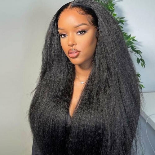Transparent Lace Kinky Straight 13x6 Lace Wig 150% Density Human Hair Lace Wigs Pre Plucked With Baby Hair