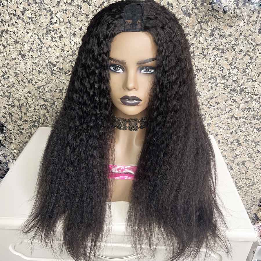 U Part Wig Machine Made Kinky Straight None Lace Wig Virgin Human Hair Wig Middle Side U Part