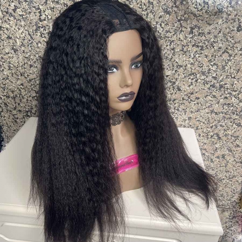 U part Wig Machine Made Kinky Straight None Lace Wig Virgin Human Hair Wig Middle Side U Part Wig Opening Size 1x4