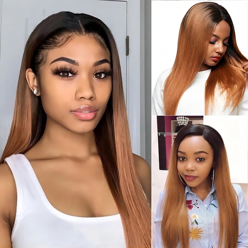 1b/27 T Color HD Lace Frontal Wig Straight Hair HD Lace Wig 13x4/13x6 Lace Frontal Wig 1b/27 Ombre Straight Human Hair HD Lace Frontal Wig Pre-Plucked