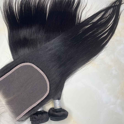 Raw Straight Hair Bundle With HD Closure Raw Human Hair Bundles With Lace Closure 3pcs / Lot