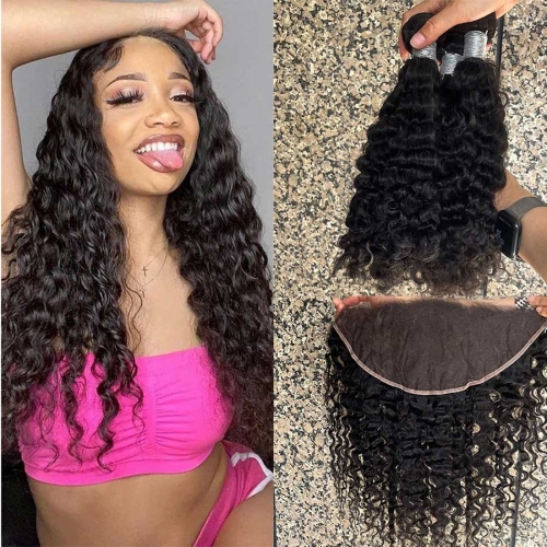 Curly Hair Bundles With HD Lace Frontal 13x6 Virgin Human Hair Curly HD Lace Frontal With Hair Bundles 4pcs / Lot Curly Hair With Lace Frontal Closure