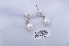 Silver Stainless Steel Zircon Stud Earring with Pearl