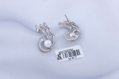 Silver Copper CZ Stud Earring with Pearl